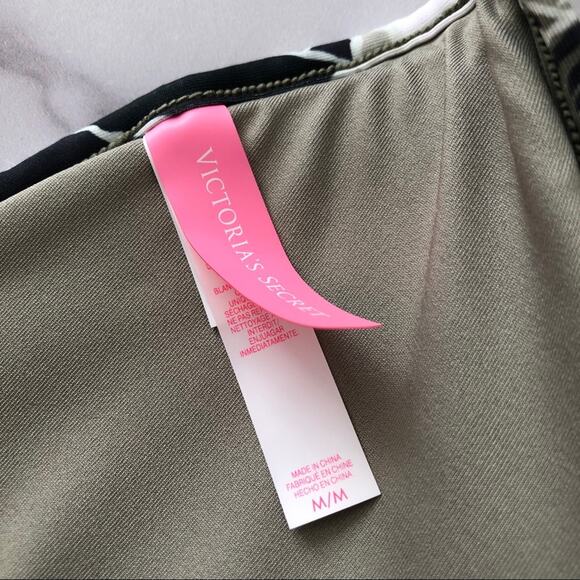 Victoria’s Secret olive green black floral print camp string bikini top pleated - Picture 5 of 6